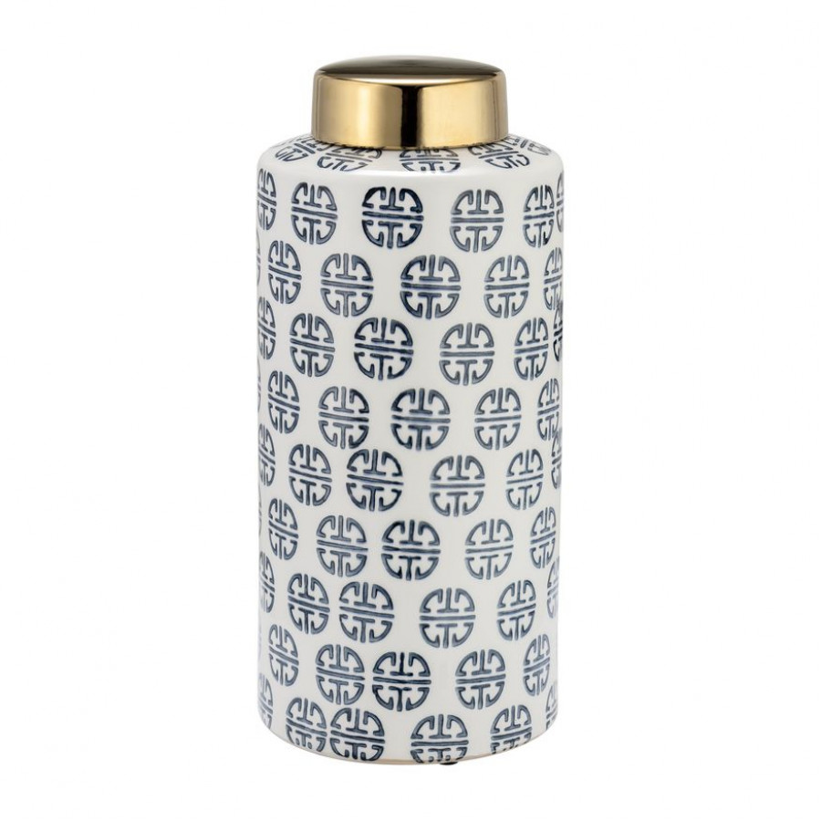 Sagebrook 13" Ceramic Modern Ginger Jar - Navy/White