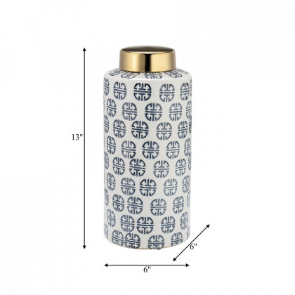 Sagebrook 13" Ceramic Modern Ginger Jar - Navy/White