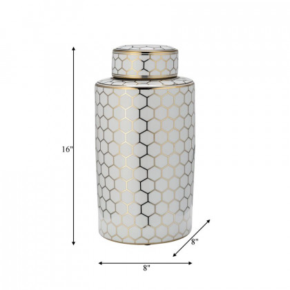 Sagebrook 16" Ceramic Honeycomb Jar With Lid - Gold