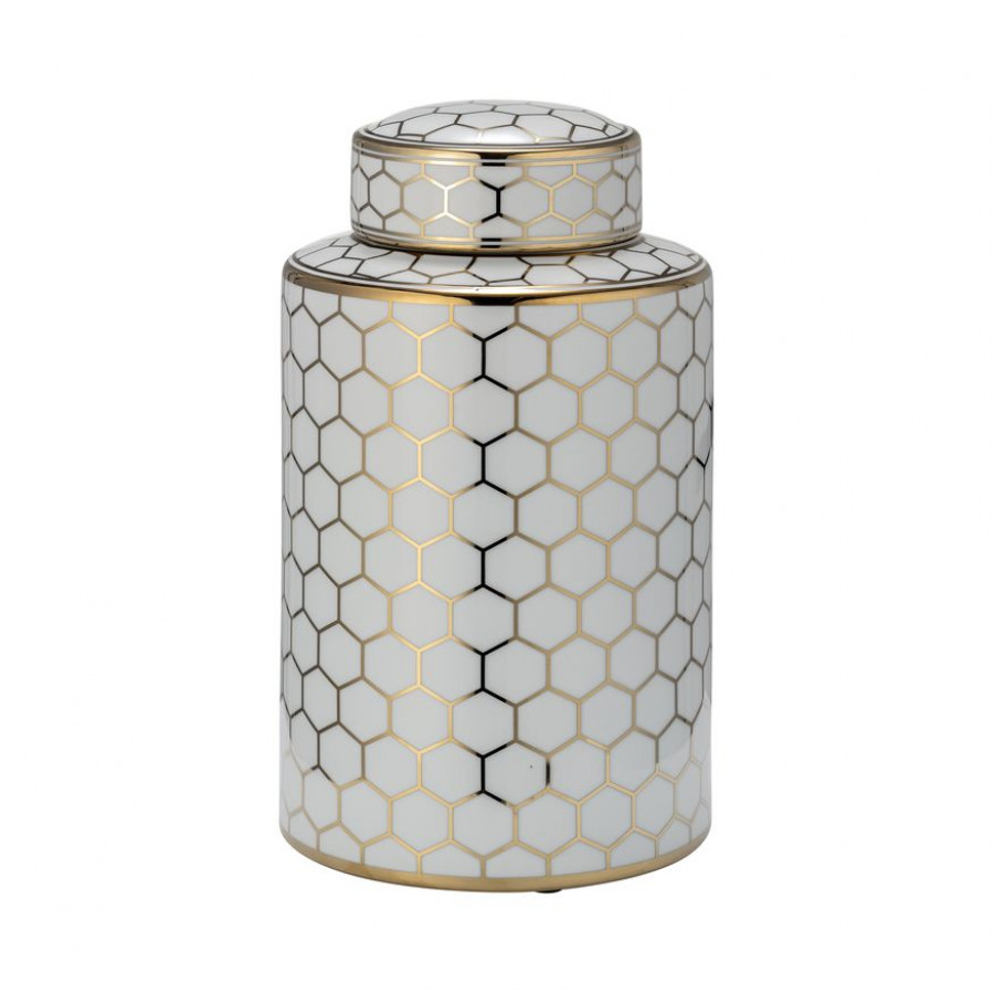 Sagebrook 12" Ceramic Honeycomb Jar With Lid - Gold
