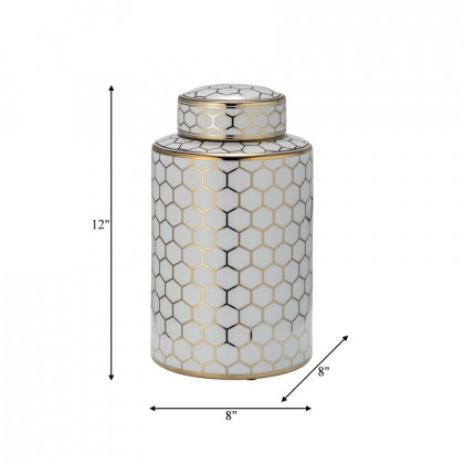 Sagebrook 12" Ceramic Honeycomb Jar With Lid - Gold