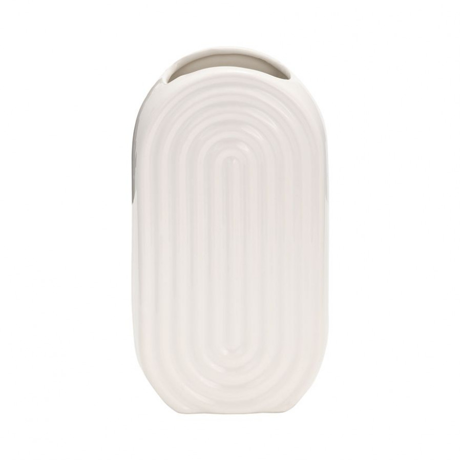 Sagebrook 9" Ceramic Oval Ridged Vase - White