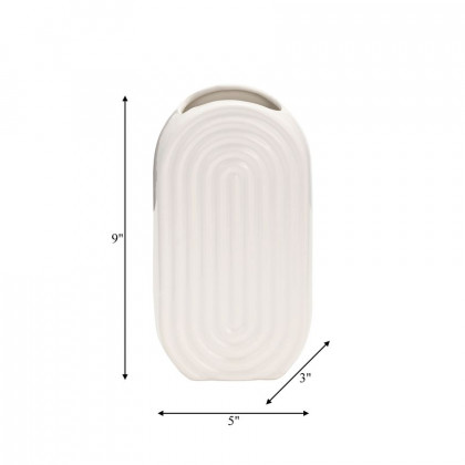 Sagebrook 9" Ceramic Oval Ridged Vase - White