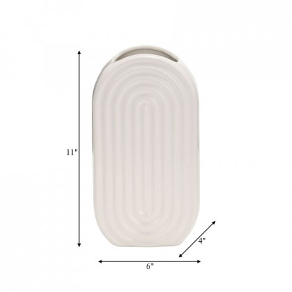 Sagebrook 11" Ceramic Oval Ridged Vase - White
