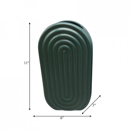 Sagebrook 11" Ceramic Oval Ridged Vase - Deep Teal