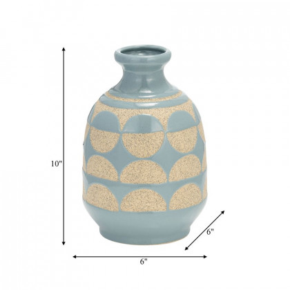 Sagebrook 10" Ceramic Half Circles Vase - Cameo Blue