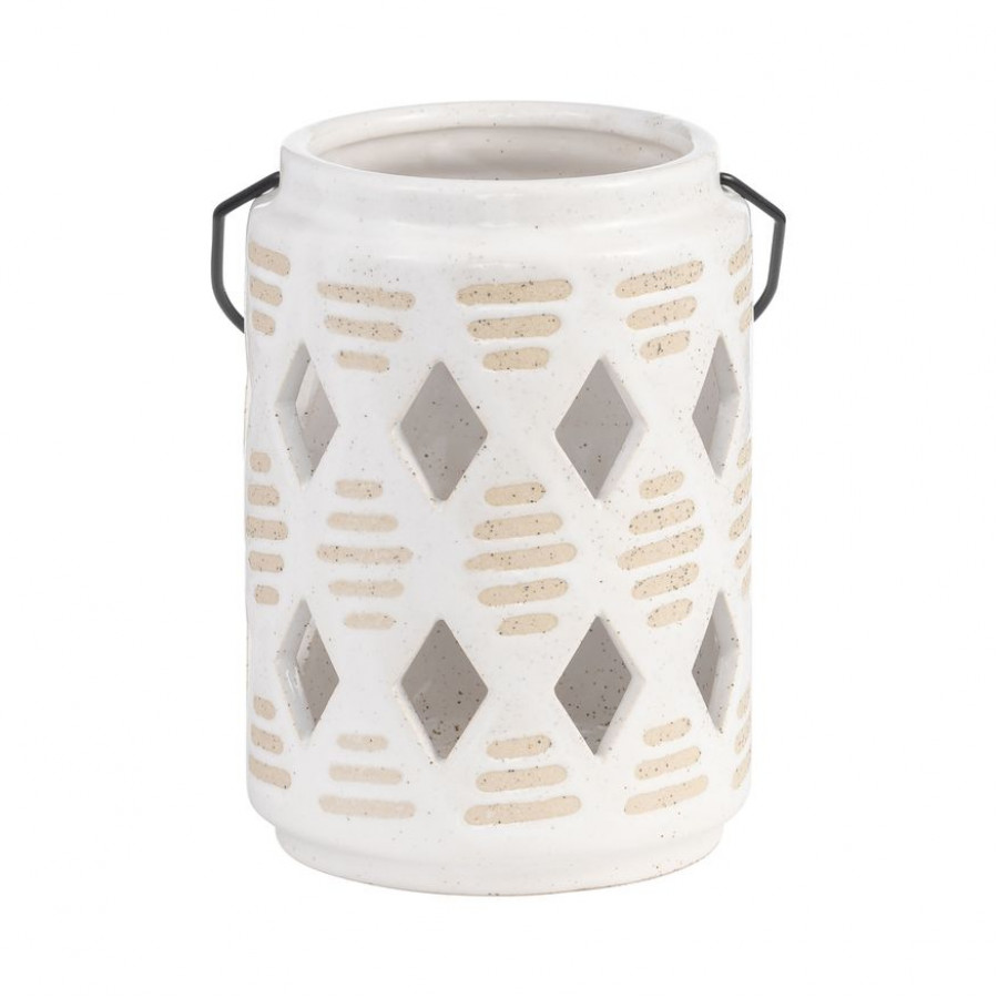 Sagebrook 6" Ceramic Diamond Cut Out Lantern - Ivory