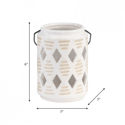 Sagebrook 6" Ceramic Diamond Cut Out Lantern - Ivory