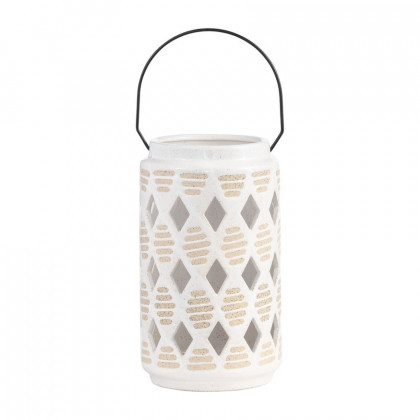 Sagebrook 9" Ceramic Diamond Cut Out Lantern - Ivory
