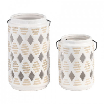 Sagebrook 9" Ceramic Diamond Cut Out Lantern - Ivory