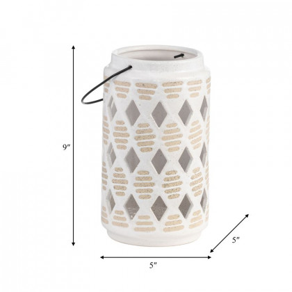 Sagebrook 9" Ceramic Diamond Cut Out Lantern - Ivory