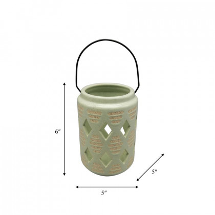 Sagebrook 6" Ceramic Diamond Cut Out Lantern - Cucumber