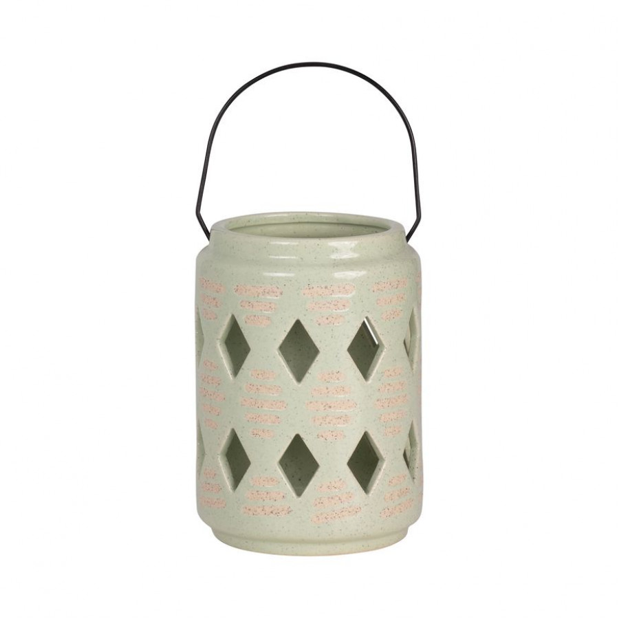 Sagebrook 9" Ceramic Diamond Cut Out Lantern - Cucumber