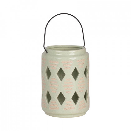 Sagebrook 9" Ceramic Diamond Cut Out Lantern - Cucumber