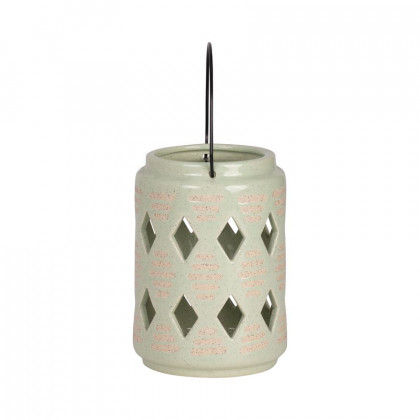 Sagebrook 9" Ceramic Diamond Cut Out Lantern - Cucumber