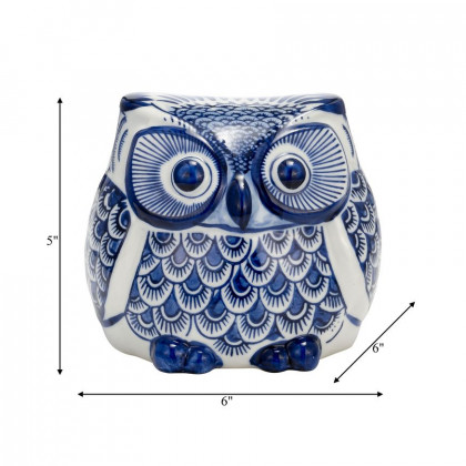 Sagebrook 5" Ceramic Chinoiserie Owl - Blue/White