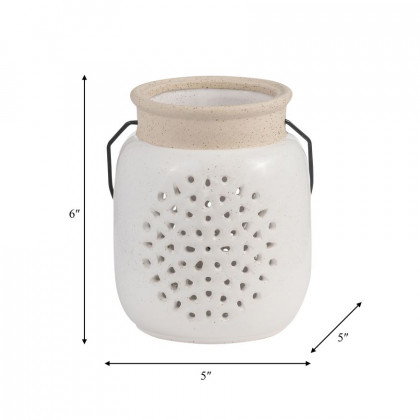 Sagebrook 6" Ceramic Flower Cut Out Lantern - Ivory