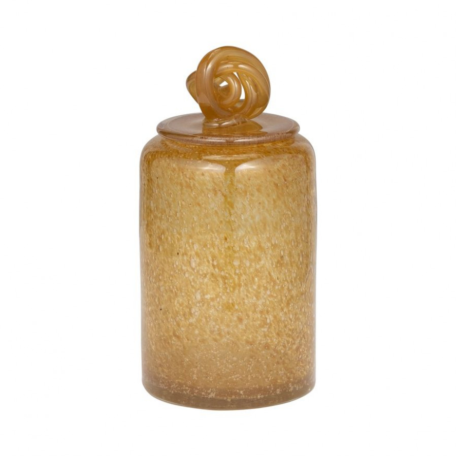 Sagebrook 10" Glass Jar With Knot Lid - Amber Bubble