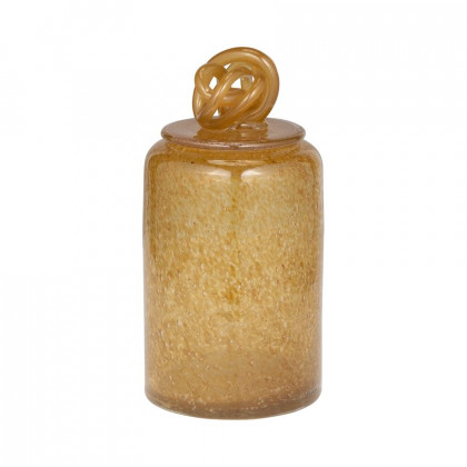 Sagebrook 10" Glass Jar With Knot Lid - Amber Bubble