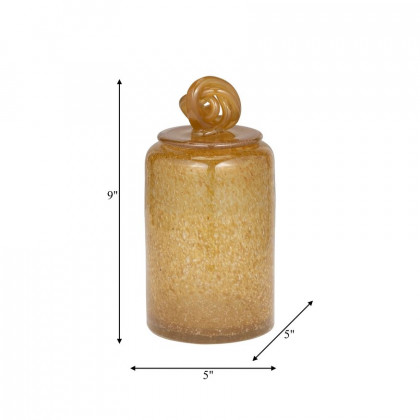 Sagebrook 10" Glass Jar With Knot Lid - Amber Bubble