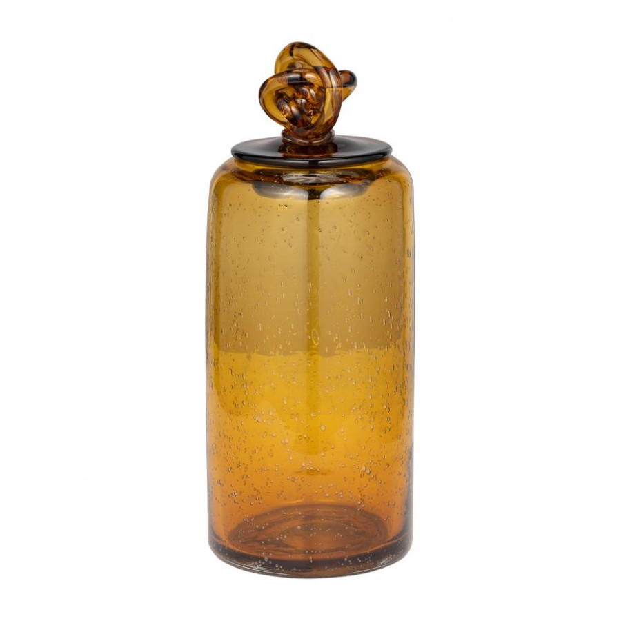 Sagebrook 12" Glass Jar With Knot Lid - Dark Amber