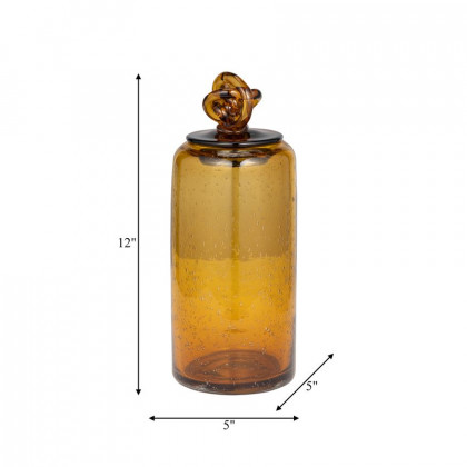 Sagebrook 12" Glass Jar With Knot Lid - Dark Amber