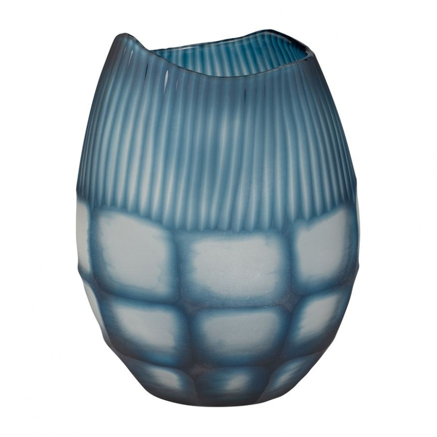 Sagebrook - 12" Glass Carved Vase in Blue