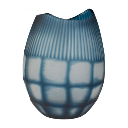 Sagebrook - 12" Glass Carved Vase in Blue