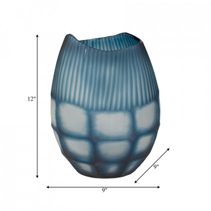 Sagebrook - 12" Glass Carved Vase in Blue
