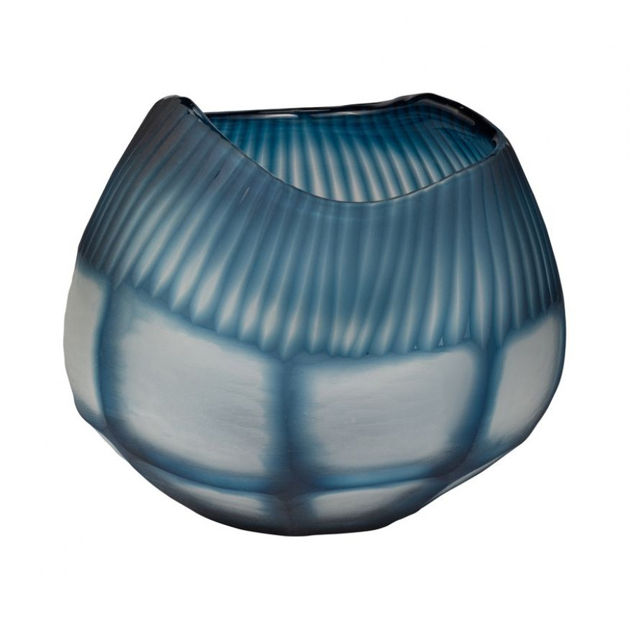 Sagebrook - 9" Glass Carved Bowl Blue