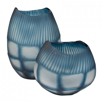 Sagebrook - 9" Glass Carved Bowl Blue