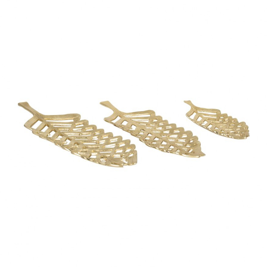 Sagebrook - 14"/21"/23" Metal Open Cut Leaf Plate (Set Of 3) in Gold
