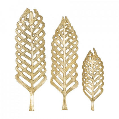 Sagebrook - 14"/21"/23" Metal Open Cut Leaf Plate (Set Of 3) in Gold
