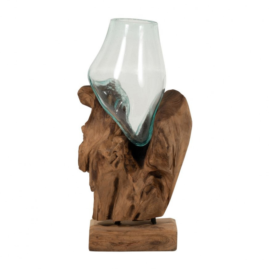 Sagebrook - 13" Glass Vase In Wood Stand