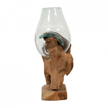 Sagebrook 13" Glass Vase In Wood Stand - Brown