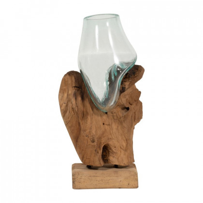 Sagebrook 13" Glass Vase In Wood Stand - Brown