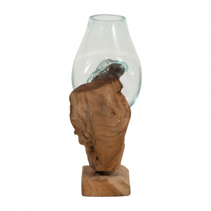 Sagebrook 13" Glass Vase In Wood Stand - Brown