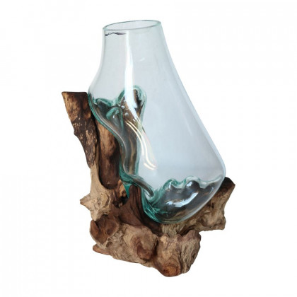 Sagebrook - 13" Glass Vase In Wood Stand