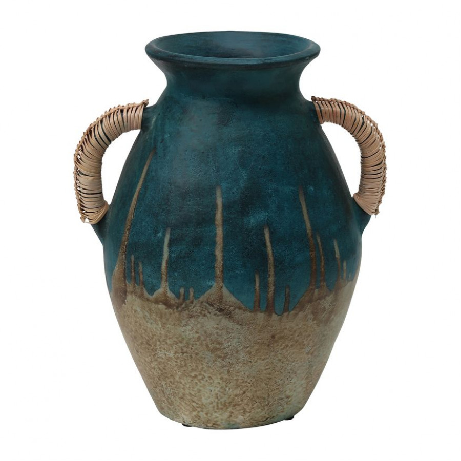 Sagebrook - 12" Terracotta Eared Vase in Blue/Ivory