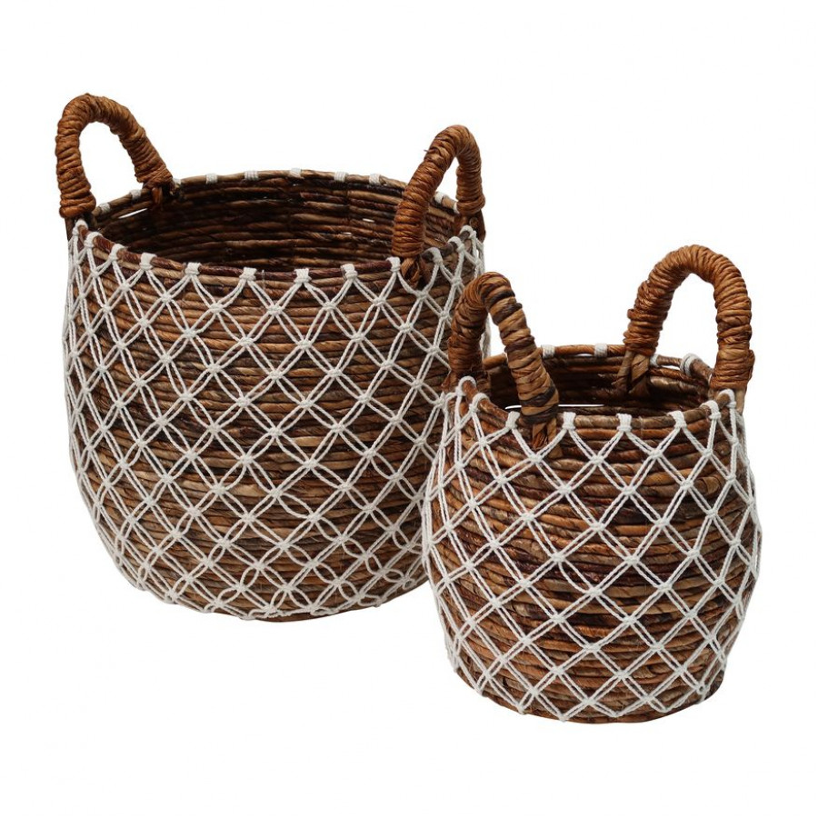 Sagebrook - 9"/14" Banana Leaf Diamond Basket (Set Of 2) in Natural