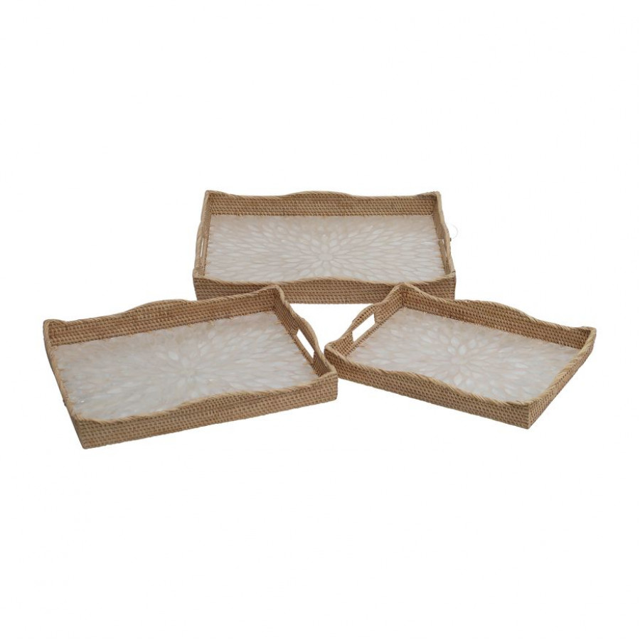 Sagebrook - 14"/15"/17" Rattan Rectangular Tray (Set Of 3) in Natural
