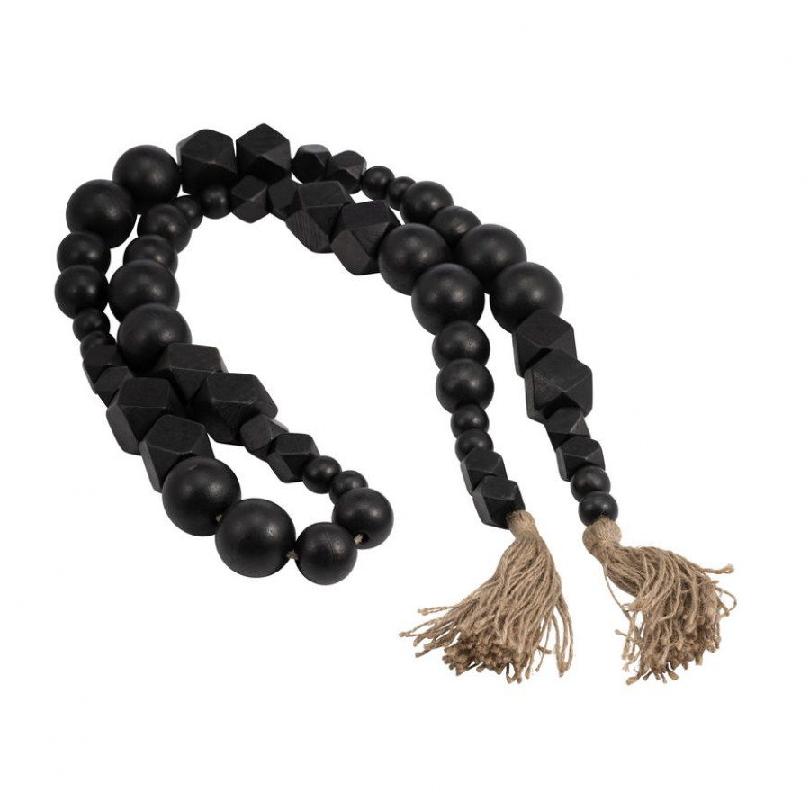 Sagebrook - 84" Wood Hex & Round Bead Garland in Black