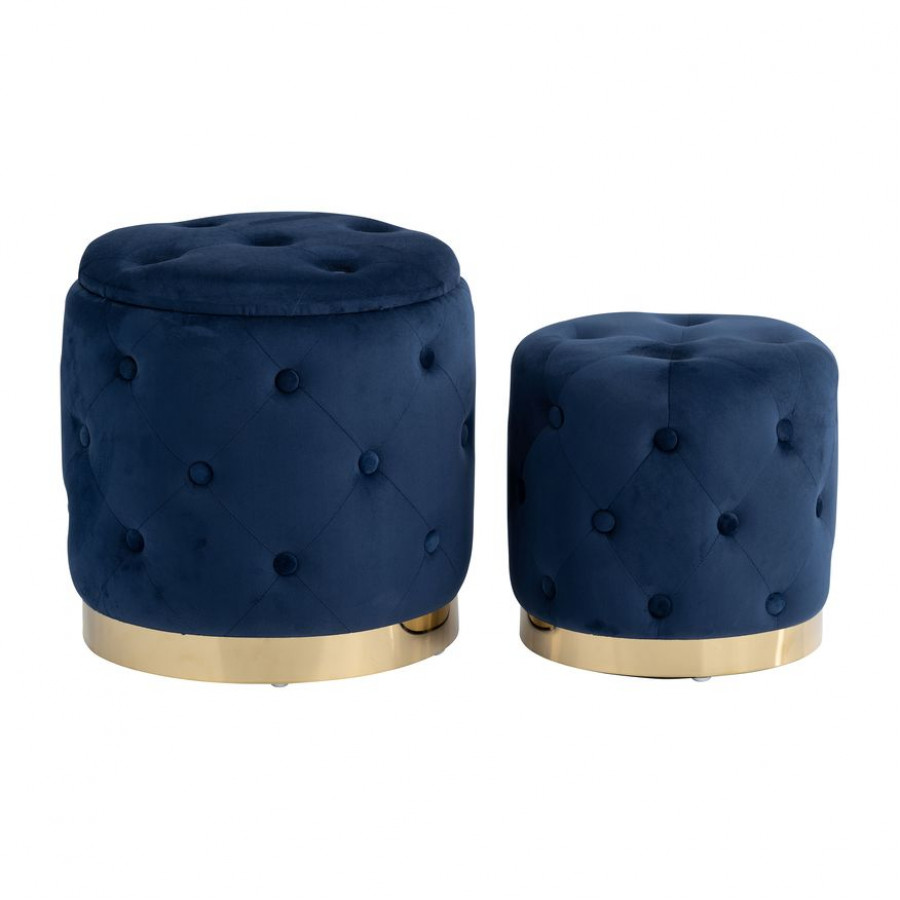 Sagebrook Tufted Storage Ottomans (Set Of 2) - Dark Navy