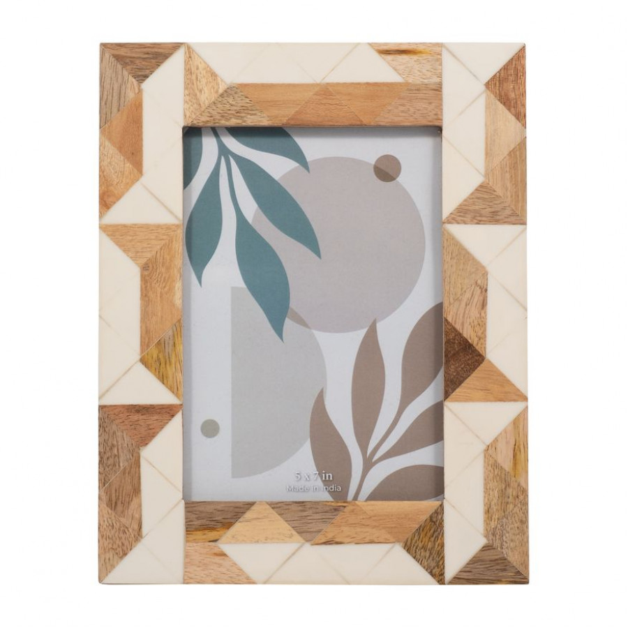 Sagebrook - 4"x6" Resin Wood & White Geometric Photo Frame