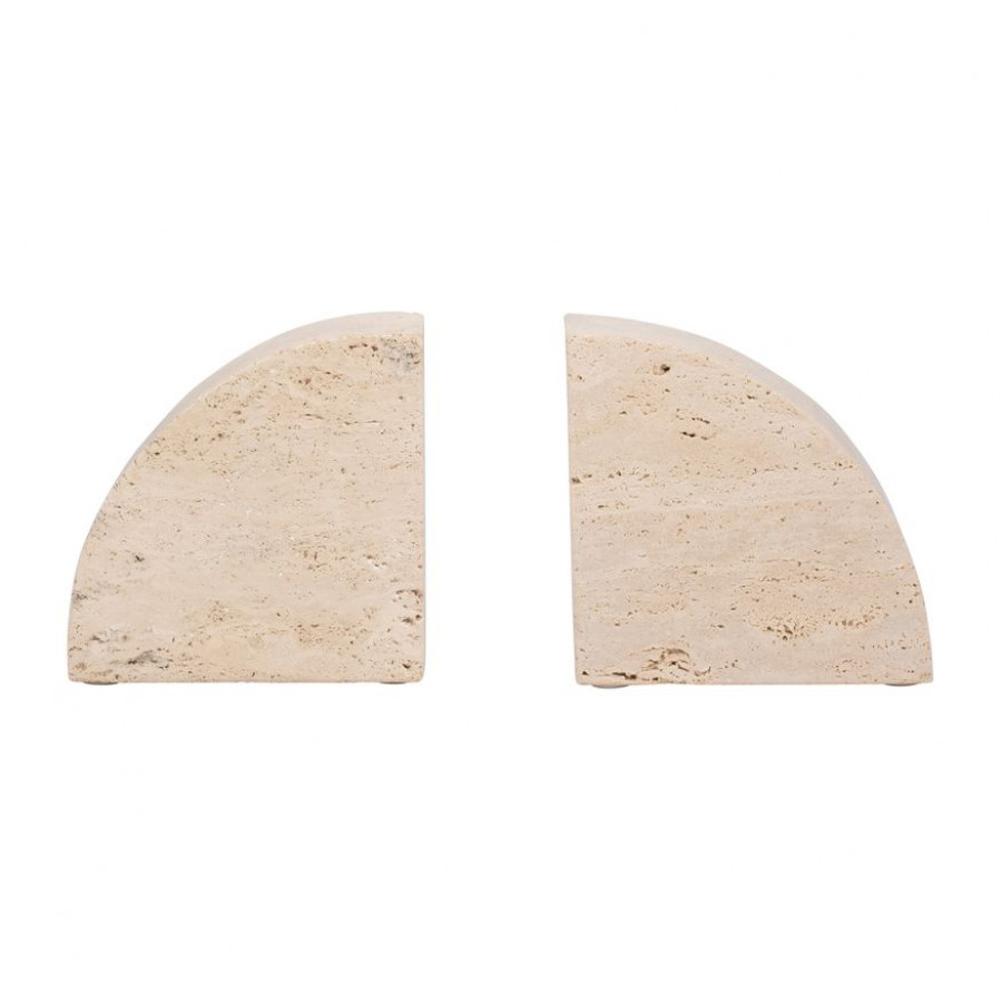 Sagebrook - 5" Travertine Half Dome Bookends (Set Of 2) in Tan