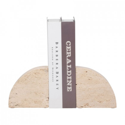 Sagebrook - 5" Travertine Half Dome Bookends (Set Of 2) in Tan