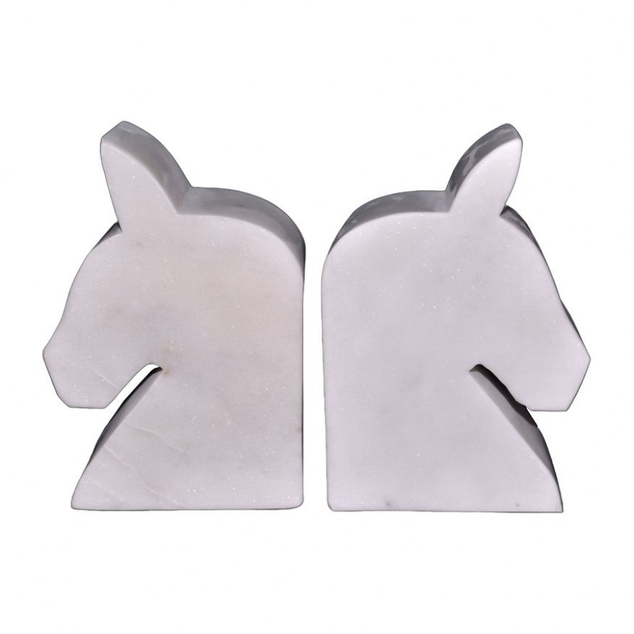 Sagebrook - 6" Marble Horse Head Bookends (Set Of 2) in White