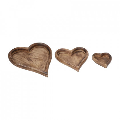 Sagebrook - 7"/11"/14" Wood Heart Trays (Set Of 3)