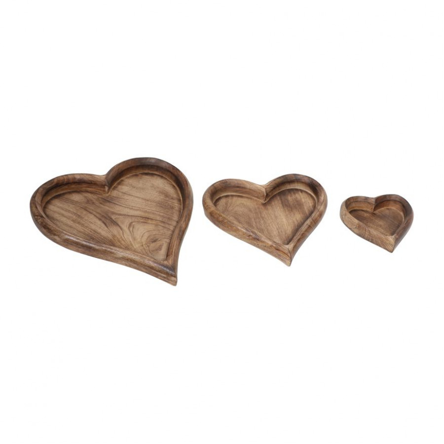 Sagebrook 7"/11"/14" Wood Heart Trays (Set Of 3) - Dark Brown