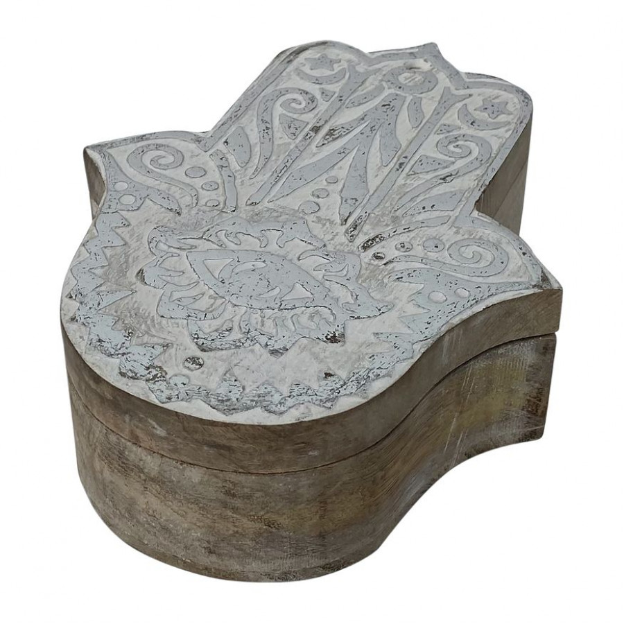 Sagebrook - 8" Mango Wood Hamsa Box in White